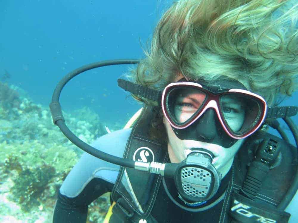 a scuba diverwearing a mask underwater