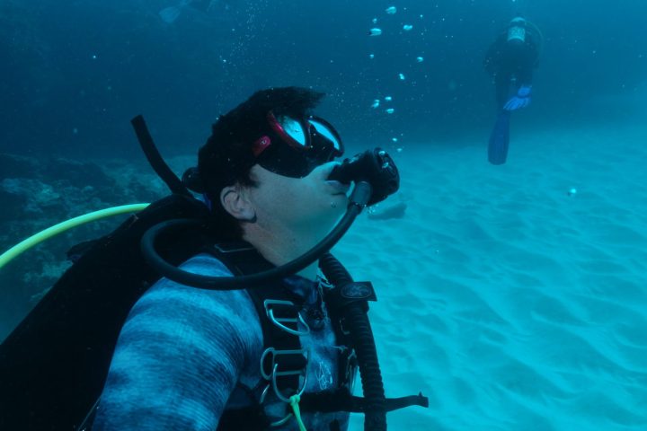 a person swimming in the water