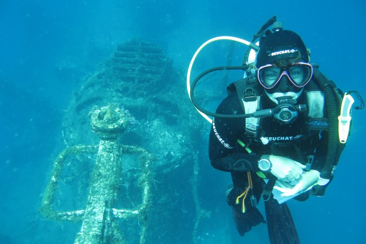 a man swimming in the water