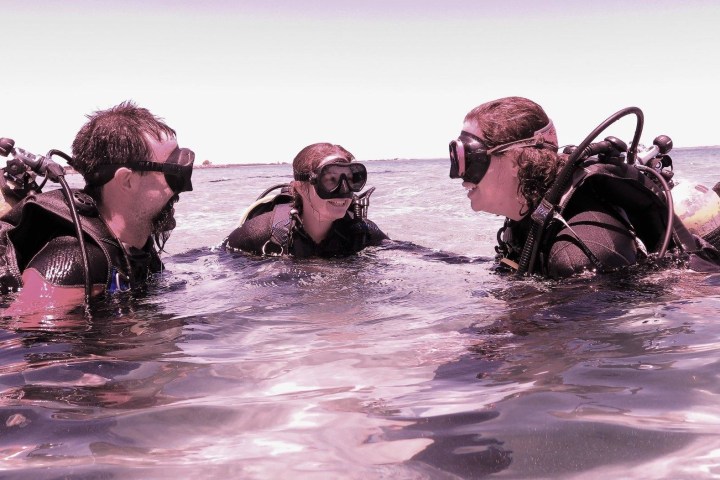 scuba diver practicing skills at the surface in western australia